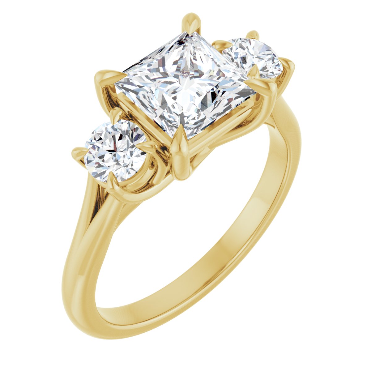 Natural Diamond Square Three-Stone Engagement Ring Semi-Mount - 14K Yellow Gold - Series 126342