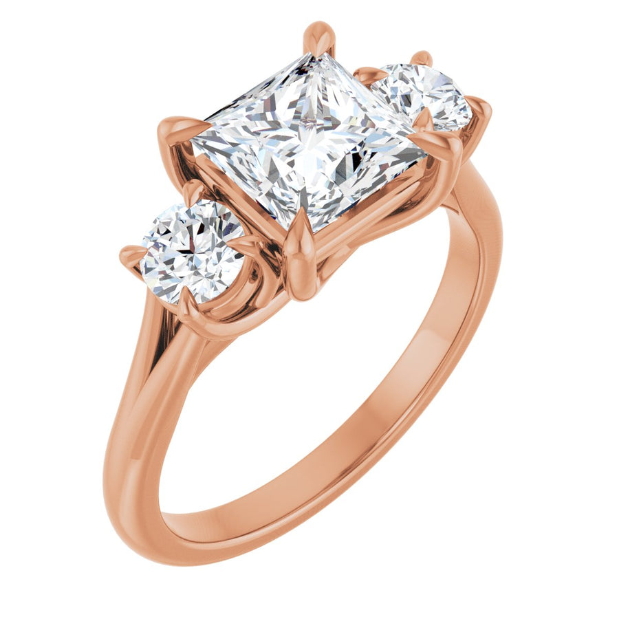 Natural Diamond Square Three-Stone Engagement Ring Semi-Mount - 14K Rose Gold - Series 126342