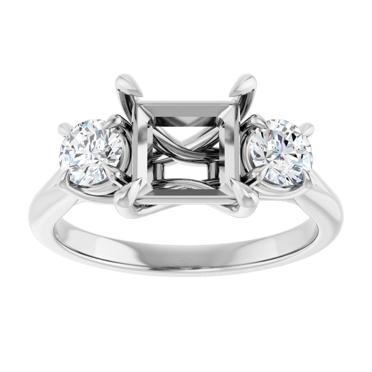 Square Three-Stone Engagement Ring Semi-Mount - gallery - Series 126342
