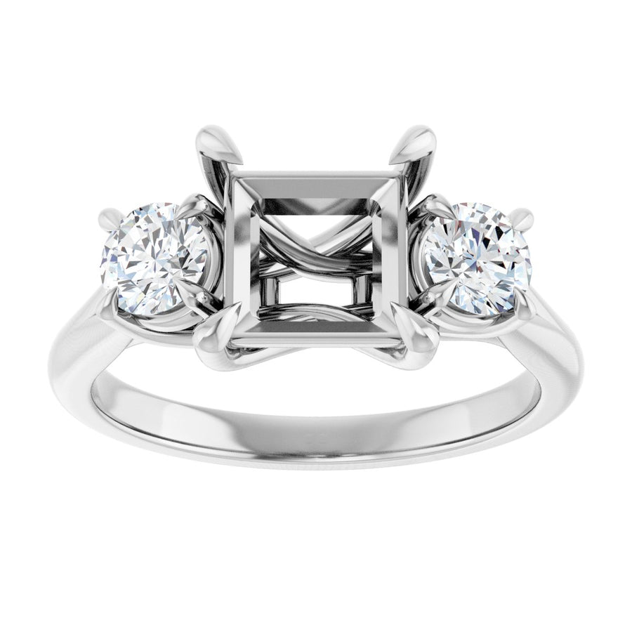 Square Three-Stone Engagement Ring Semi-Mount - gallery - Series 126342