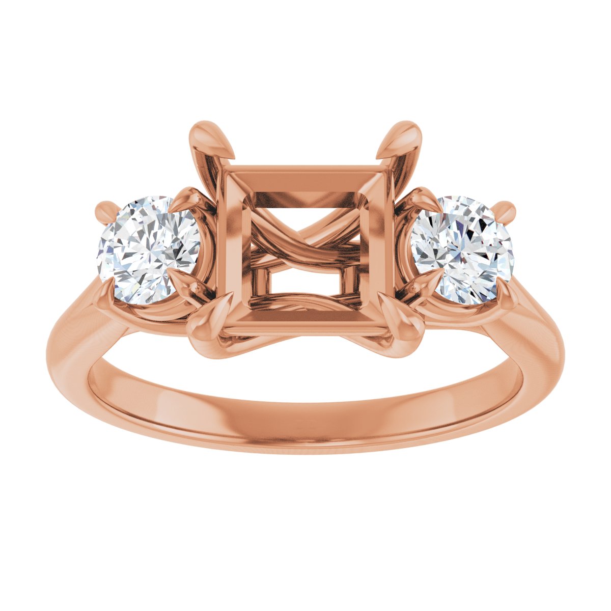 Square Three-Stone Engagement Ring Semi-Mount - gallery - Series 126342