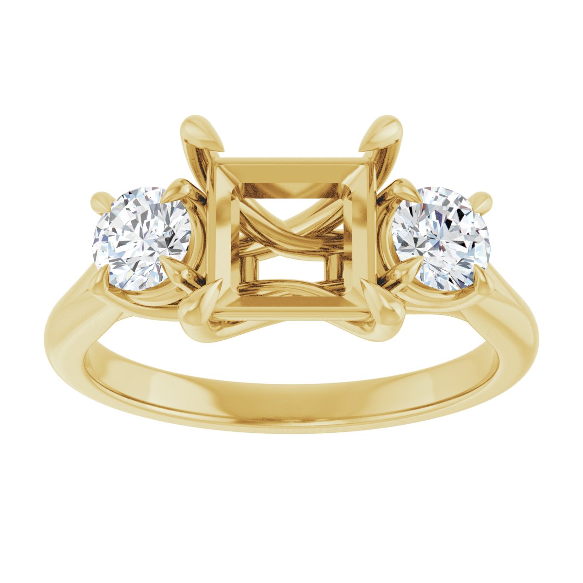 Square Three-Stone Engagement Ring Semi-Mount - gallery - Series 126342