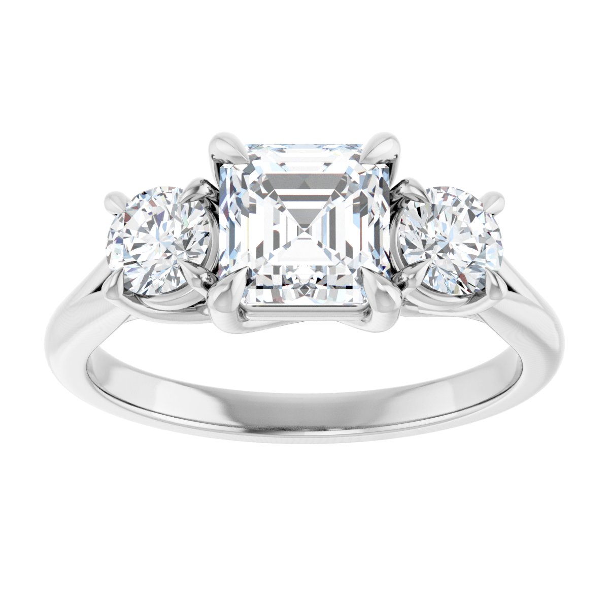 Asscher Three-Stone Engagement Ring Semi-Mount - gallery - Series 126342