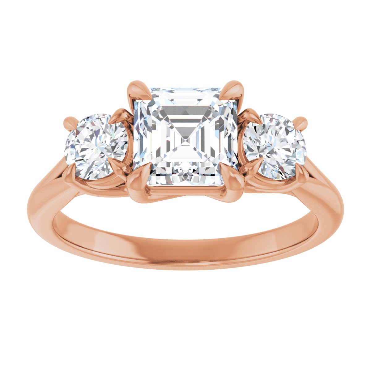 Asscher Three-Stone Engagement Ring Semi-Mount - gallery - Series 126342