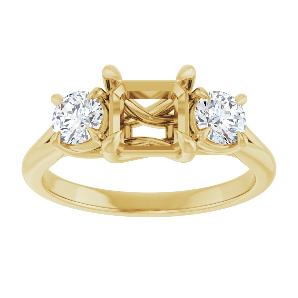 Asscher Three-Stone Engagement Ring Semi-Mount - gallery - Series 126342
