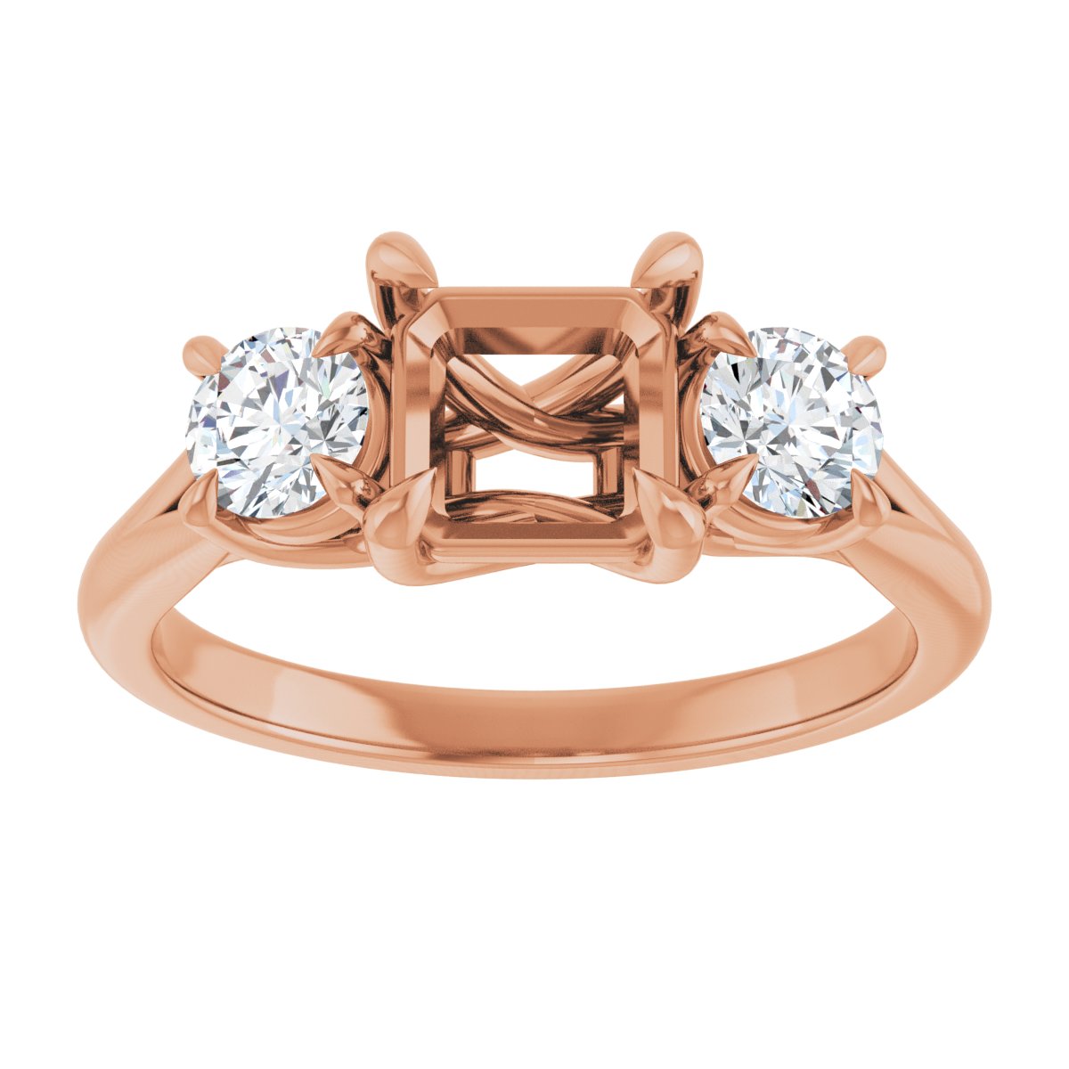 Asscher Three-Stone Engagement Ring Semi-Mount - gallery - Series 126342