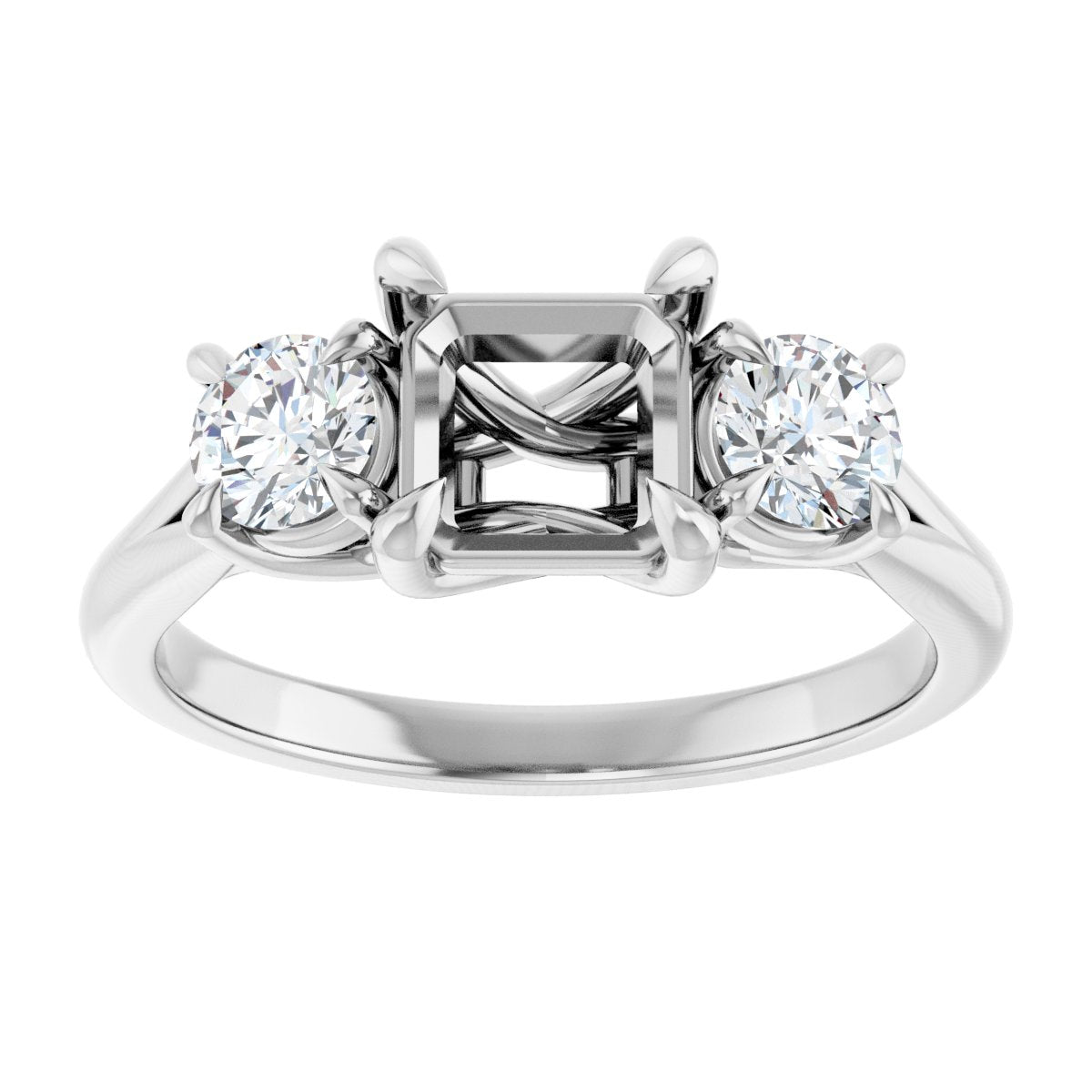 Asscher Three-Stone Engagement Ring Semi-Mount - gallery - Series 126342