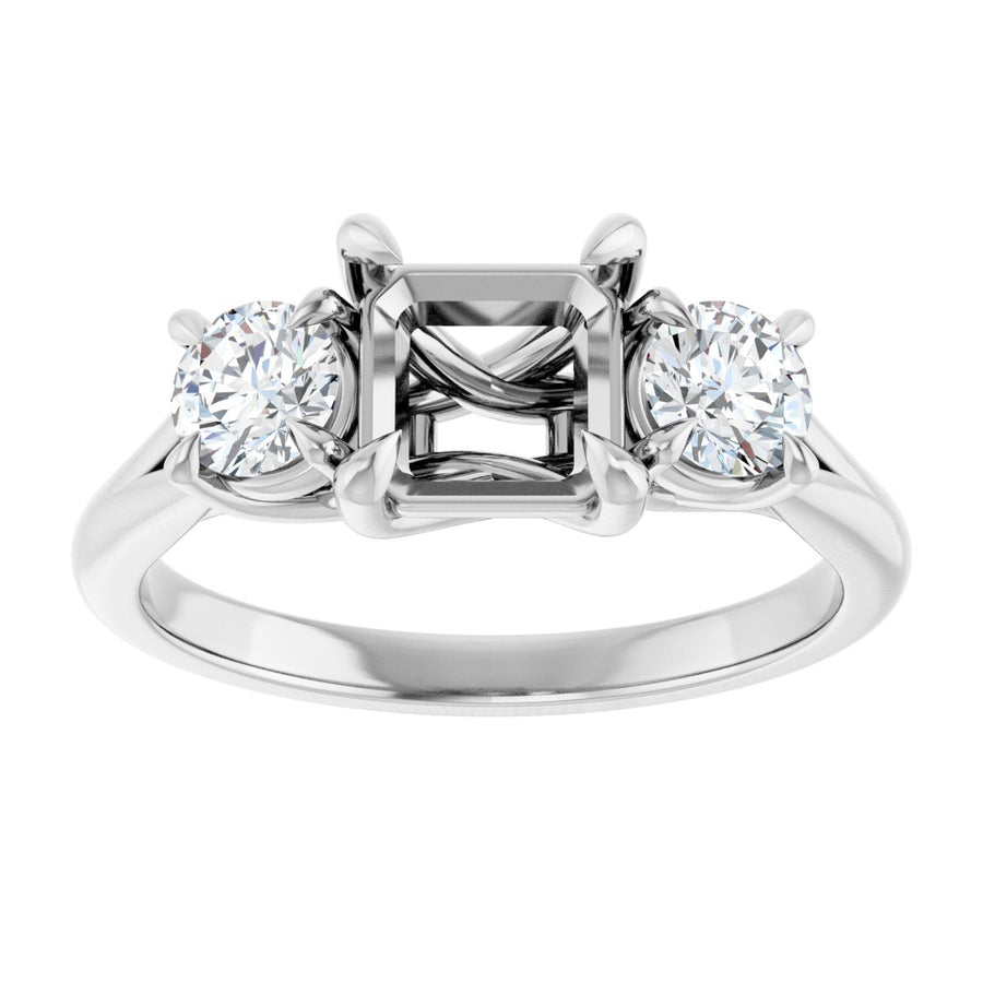 Asscher Three-Stone Engagement Ring Semi-Mount - gallery - Series 126342