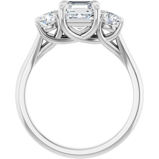 Asscher Three-Stone Engagement Ring Semi-Mount - gallery - Series 126342