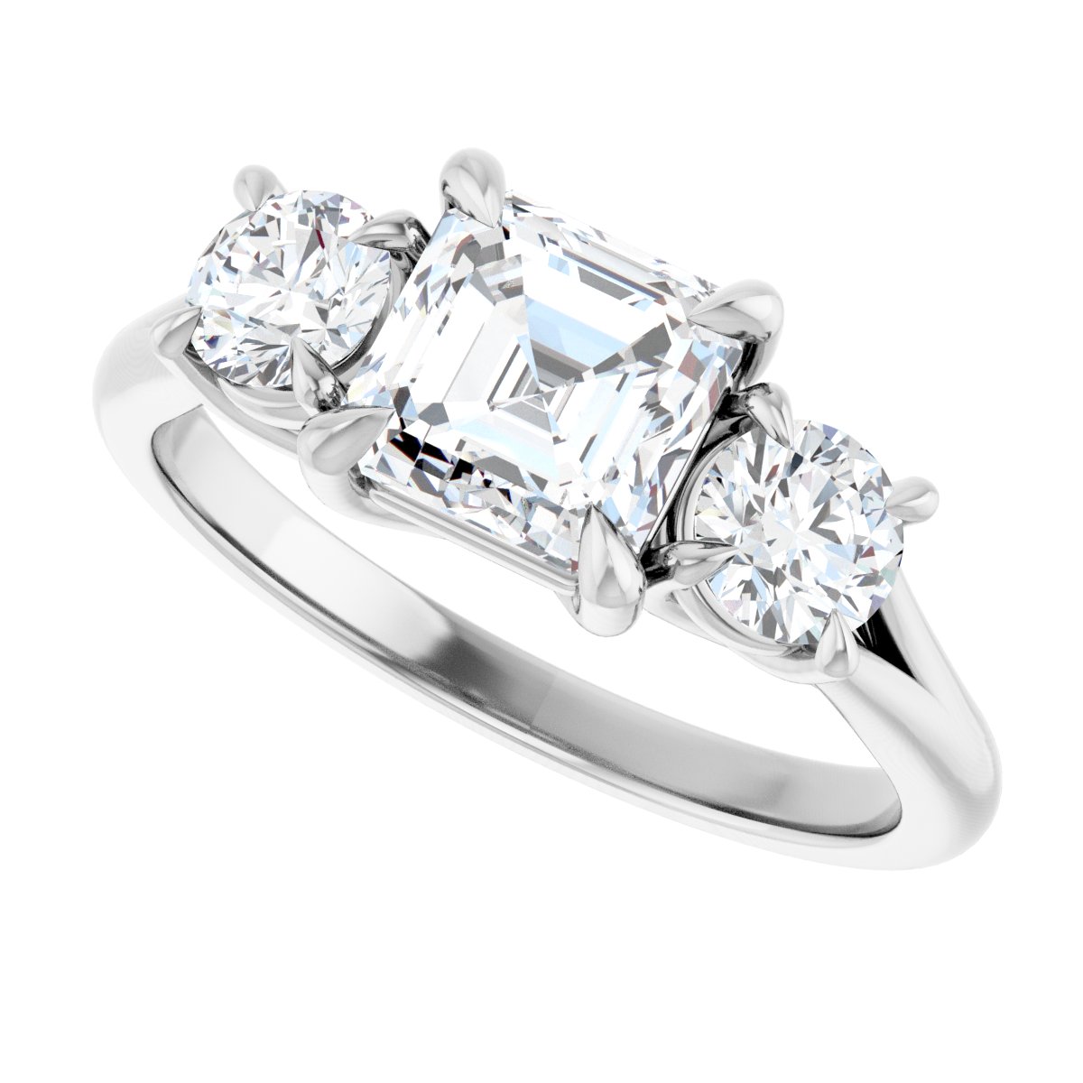 Asscher Three-Stone Engagement Ring Semi-Mount - gallery - Series 126342