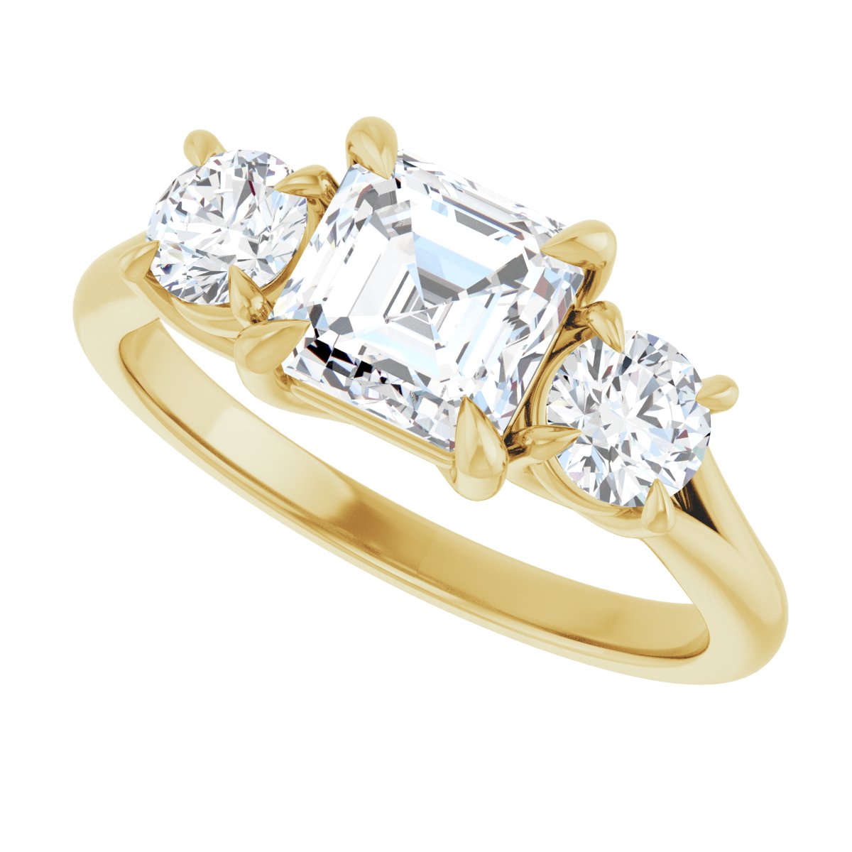 Asscher Three-Stone Engagement Ring Semi-Mount - gallery - Series 126342