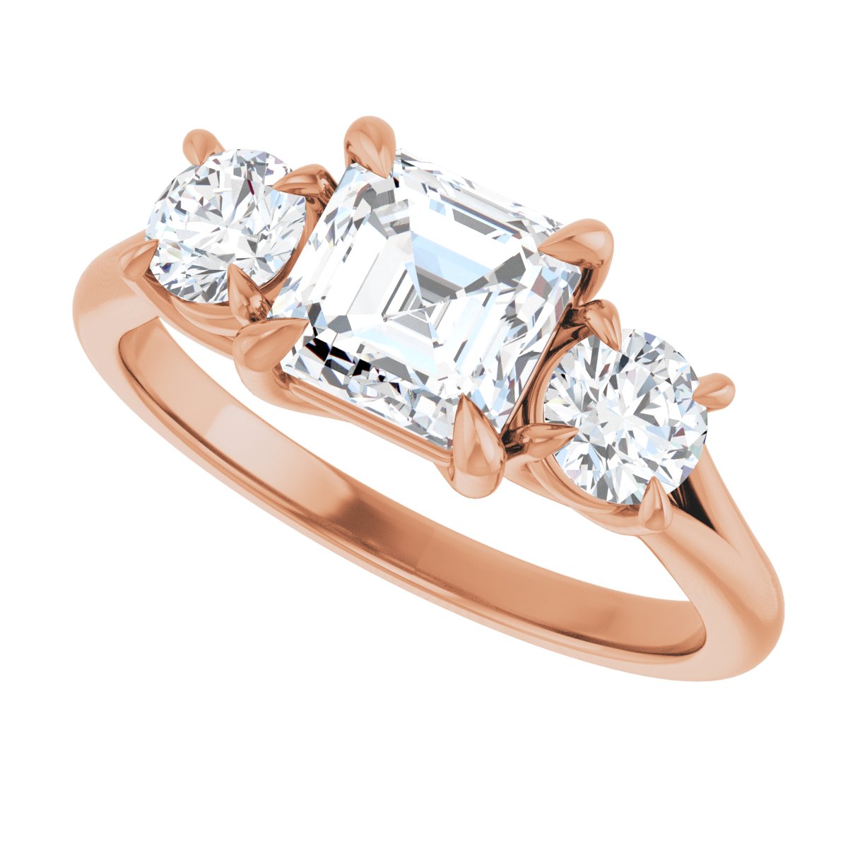 Asscher Three-Stone Engagement Ring Semi-Mount - gallery - Series 126342