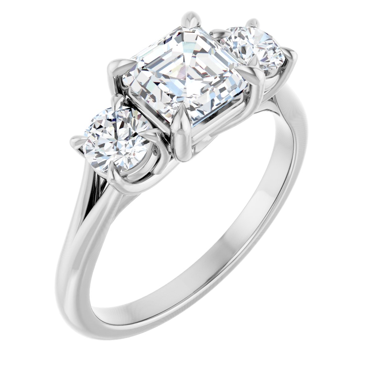 Natural Diamond Asscher Three-Stone Engagement Ring Semi-Mount - Platinum - Series 126342