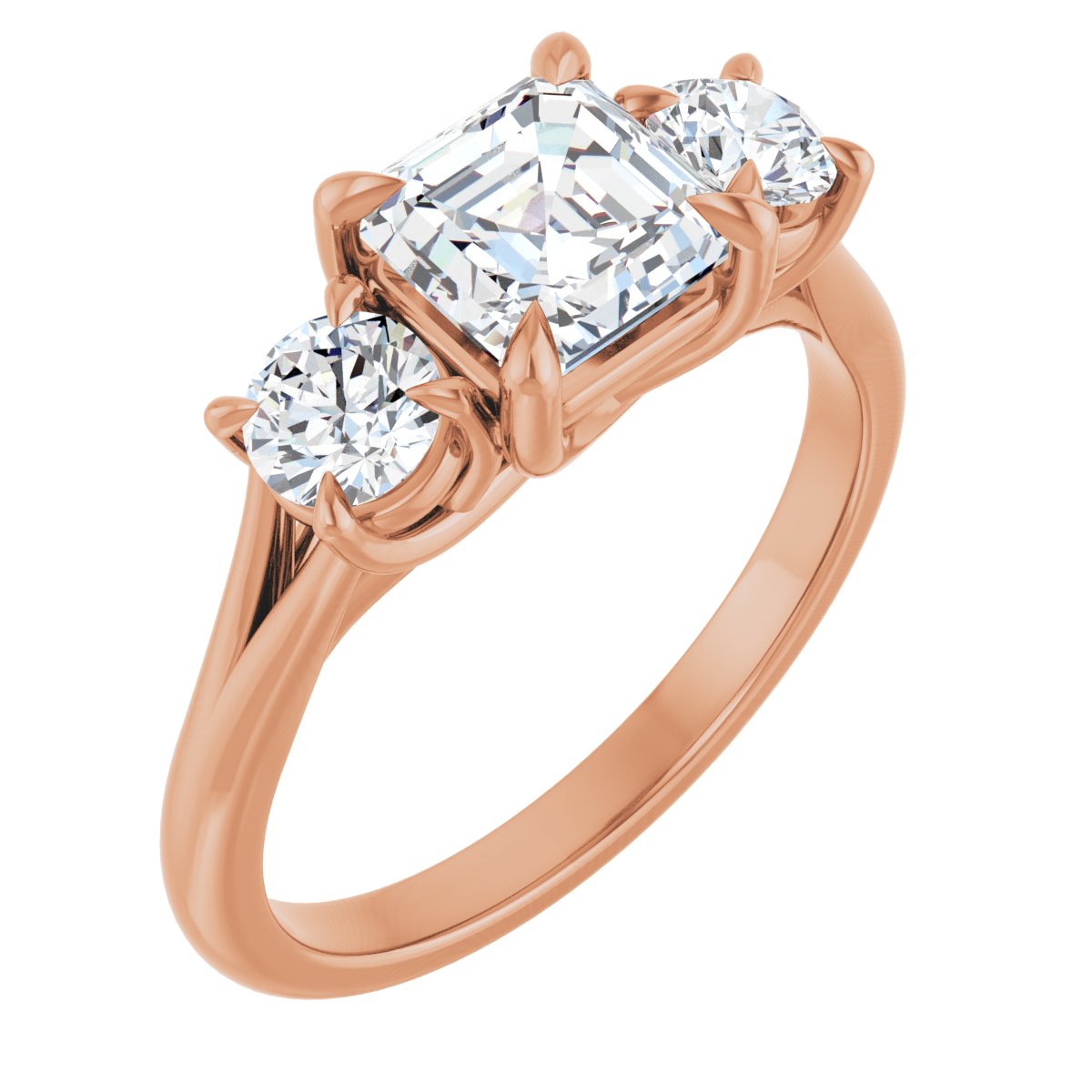 Natural Diamond Asscher Three-Stone Engagement Ring Semi-Mount - 14K Rose Gold - Series 126342
