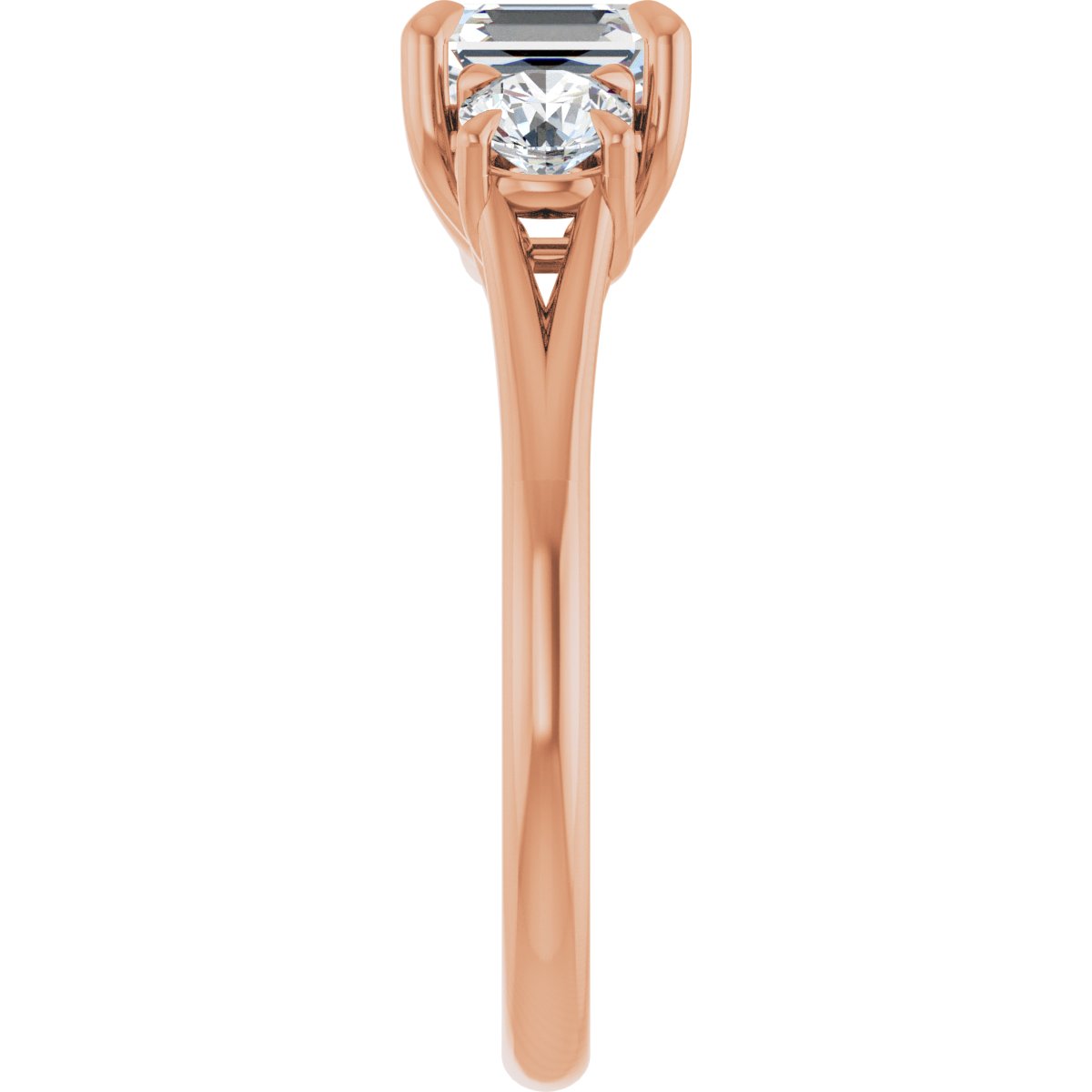 Asscher Three-Stone Engagement Ring Semi-Mount - gallery - Series 126342
