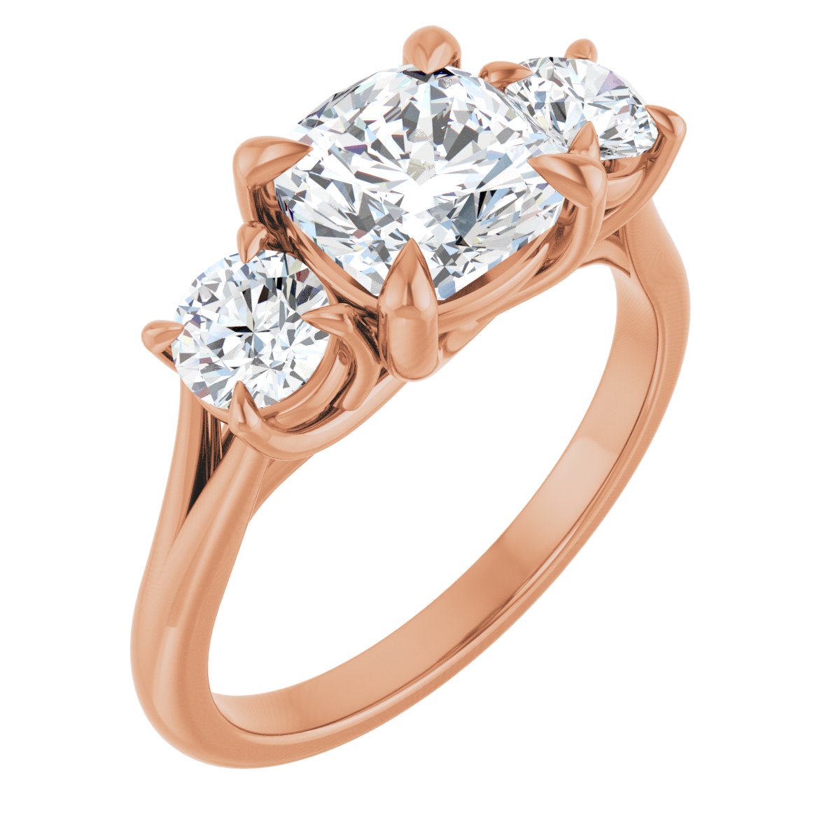 Natural Diamond Cushion Three-Stone Engagement Ring Semi-Mount - 14K Rose Gold - Series 126342