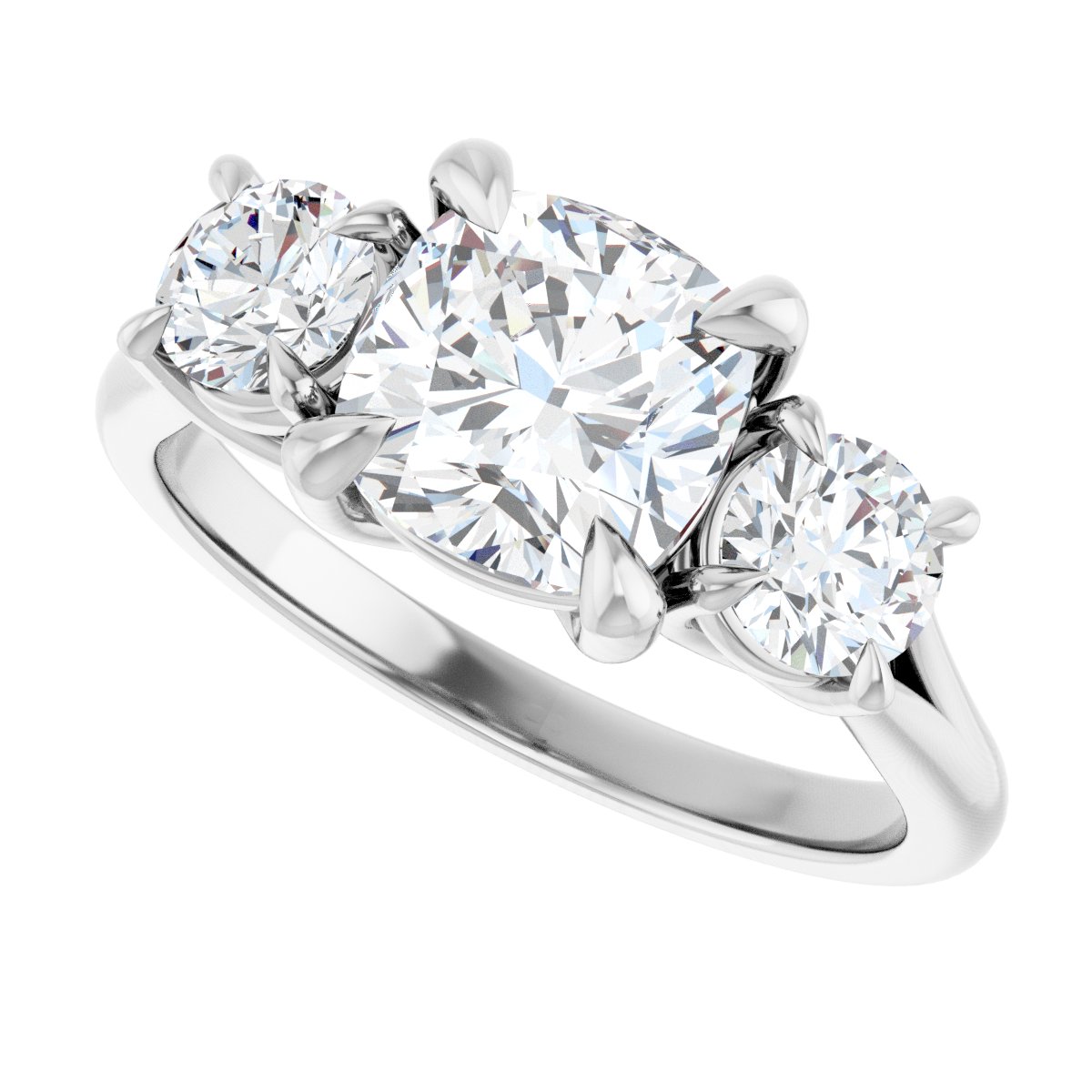 Cushion Three-Stone Engagement Ring Semi-Mount - gallery - Series 126342