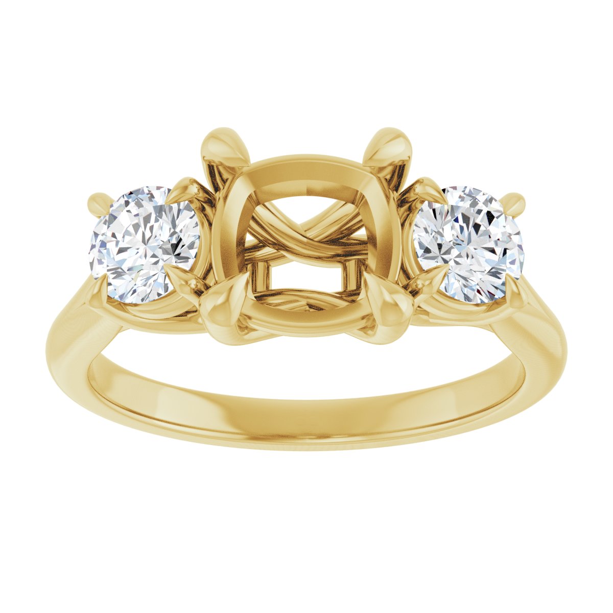 Cushion Three-Stone Engagement Ring Semi-Mount - gallery - Series 126342