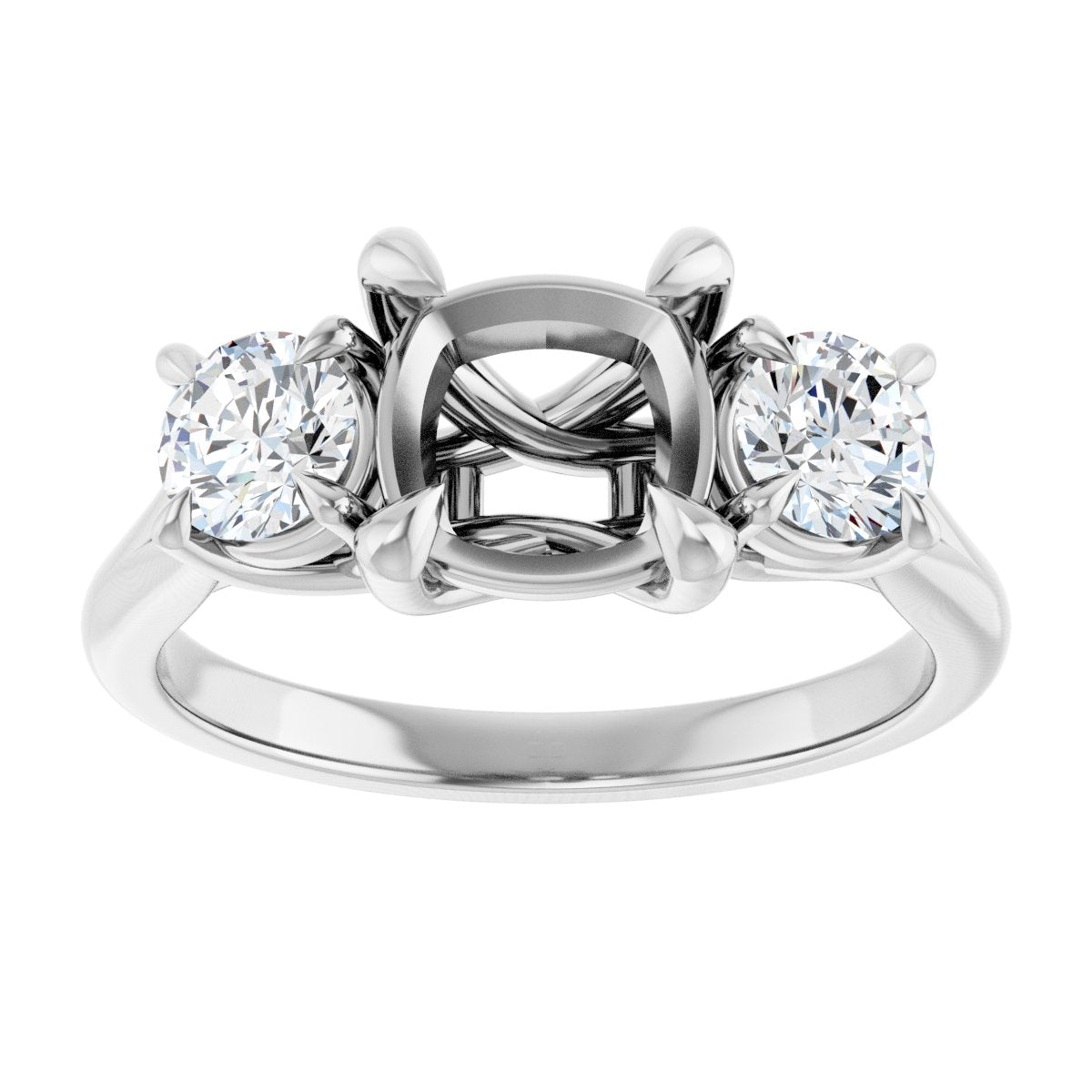 Cushion Three-Stone Engagement Ring Semi-Mount - gallery - Series 126342