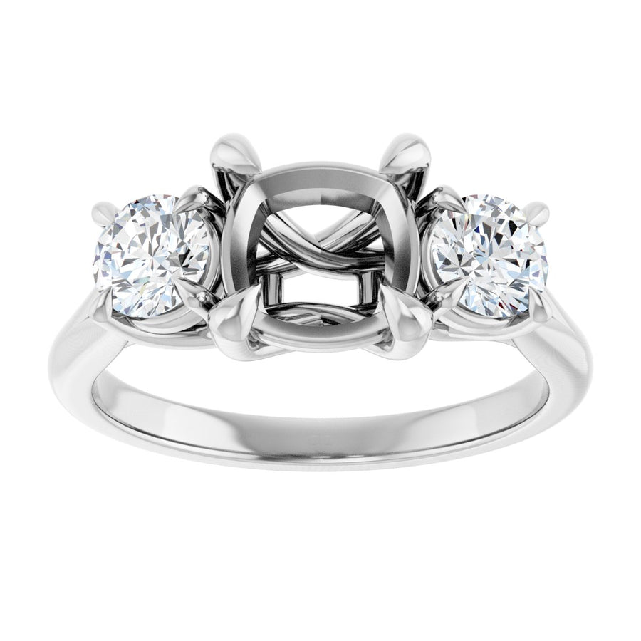 Cushion Three-Stone Engagement Ring Semi-Mount - gallery - Series 126342