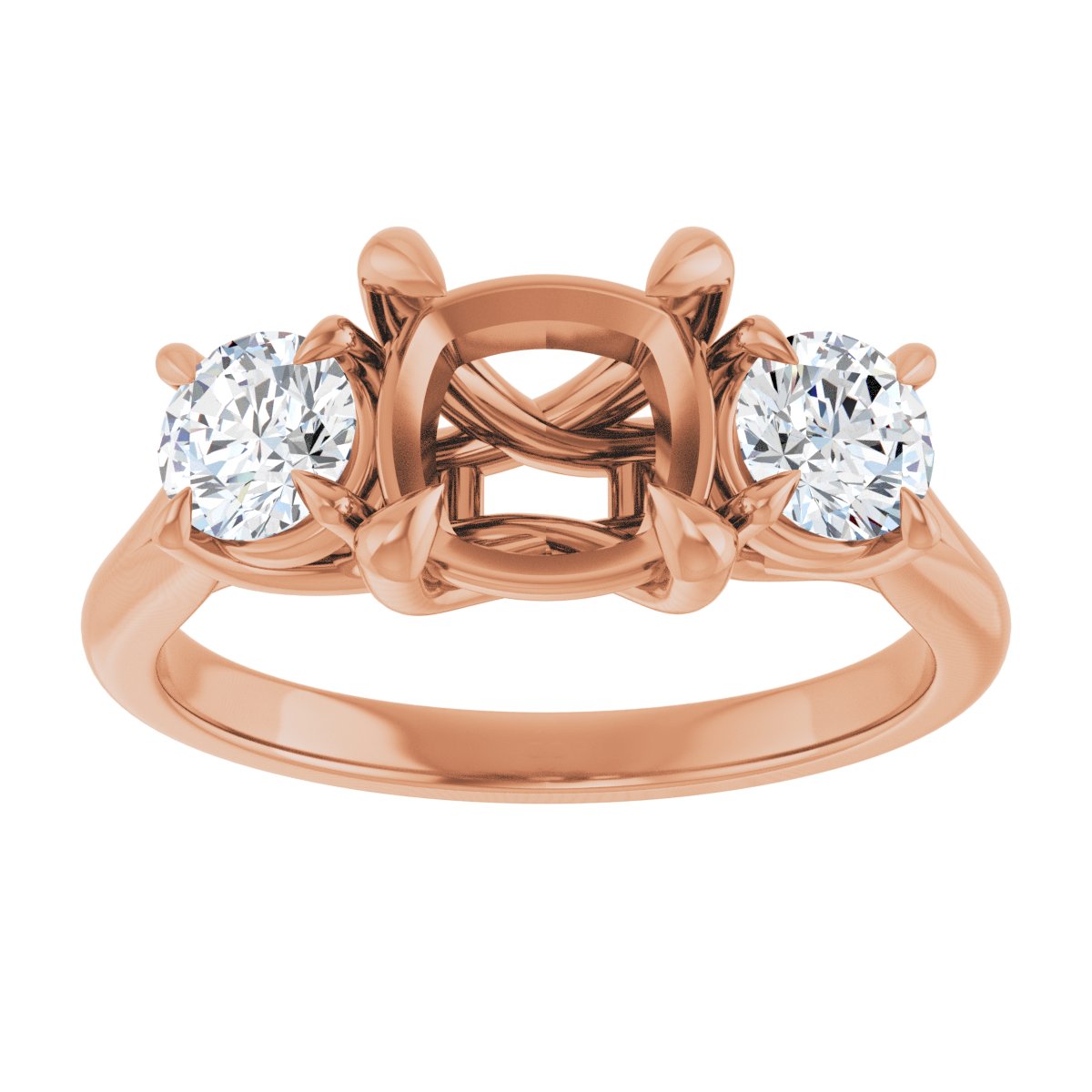 Cushion Three-Stone Engagement Ring Semi-Mount - gallery - Series 126342