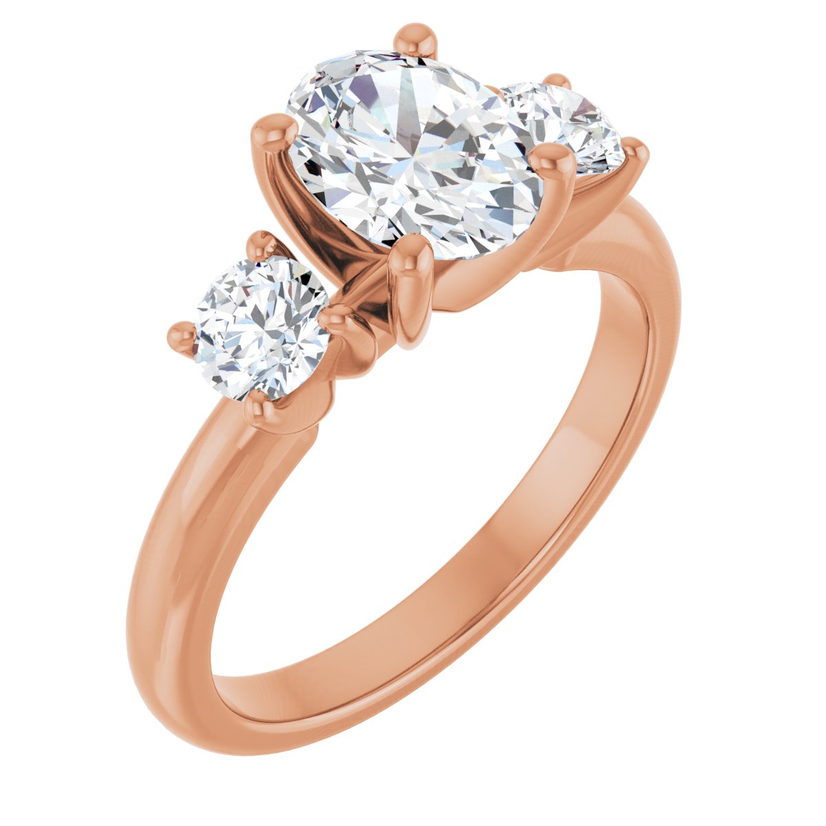 Natural Diamond Oval Three-Stone Engagement Ring Semi-Mount - 14K Rose Gold - Series 126418