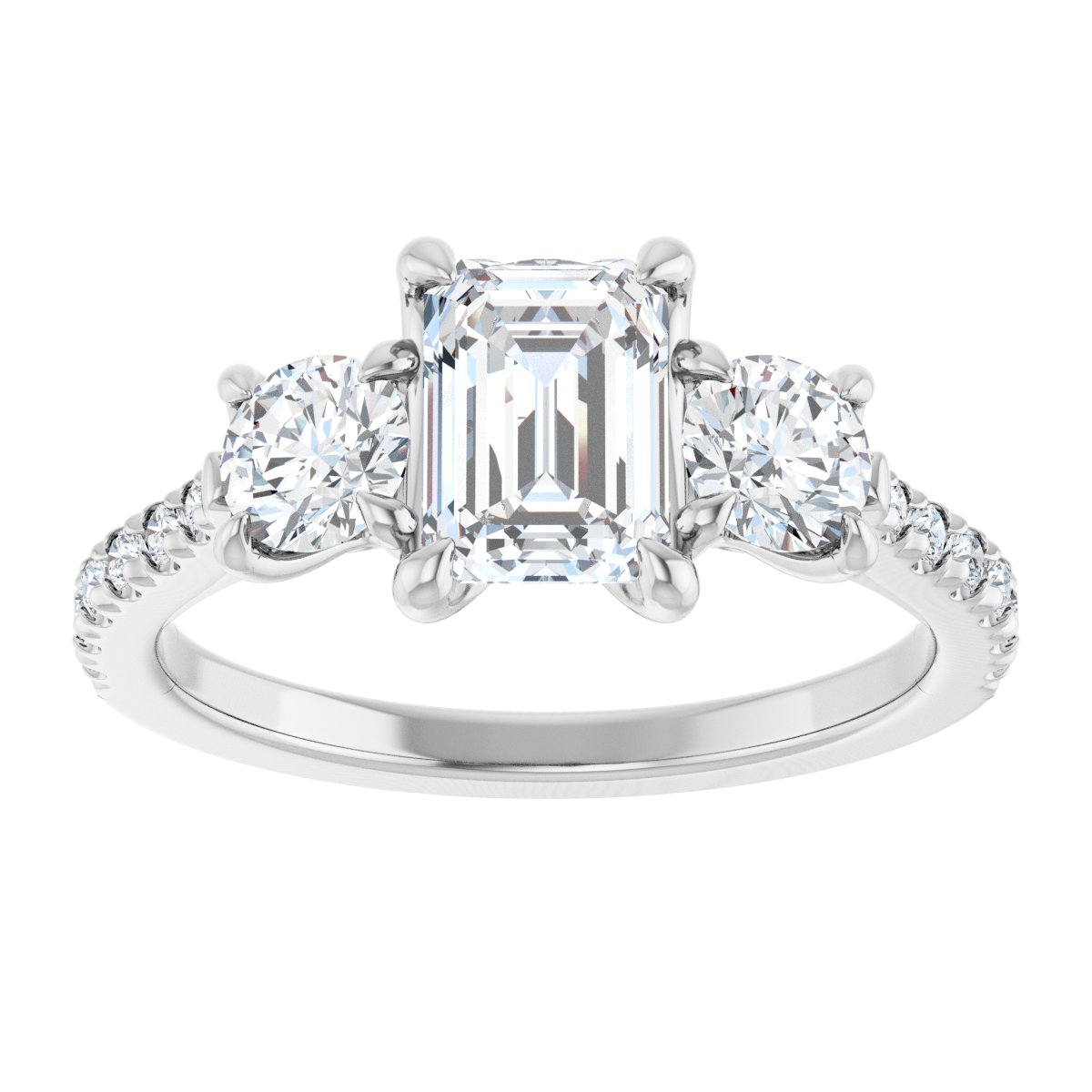 Emerald Three-Stone Engagement Ring Semi-Mount - gallery - Series 123447