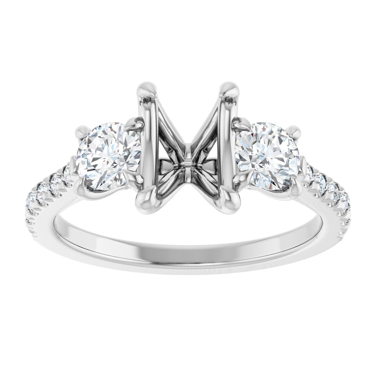 Emerald Three-Stone Engagement Ring Semi-Mount - gallery - Series 123447