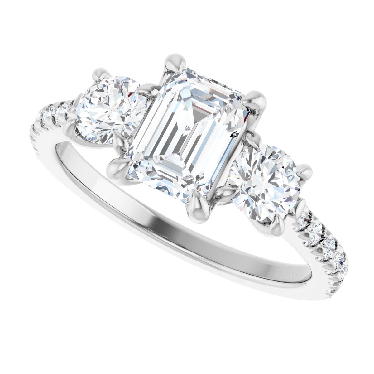 Emerald Three-Stone Engagement Ring Semi-Mount - gallery - Series 123447