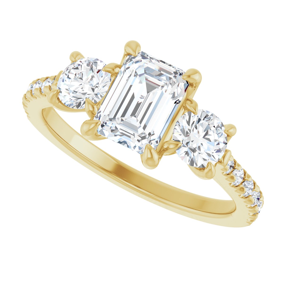Emerald Three-Stone Engagement Ring Semi-Mount - gallery - Series 123447