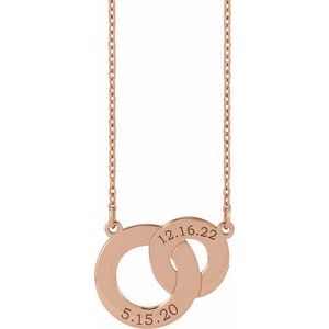 14K Rose Gold Engravable Interlocking Circles 18" Necklace