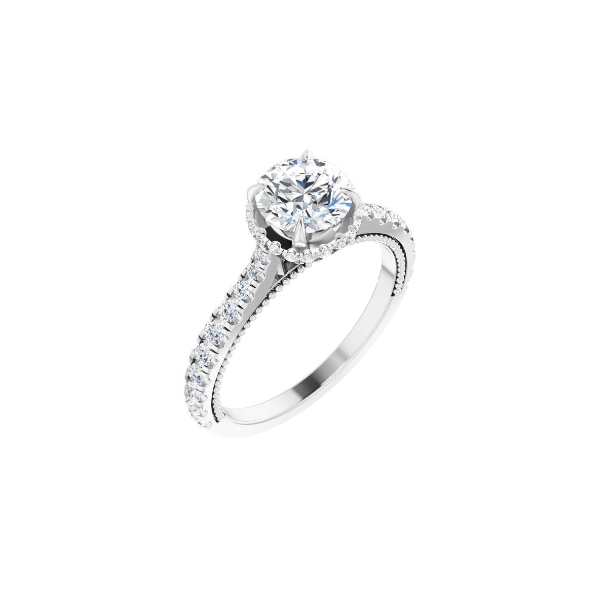 Natural Diamond Round Hidden Halo-Style Engagement Ring Semi-Mount - 14K White Gold - Series 688997