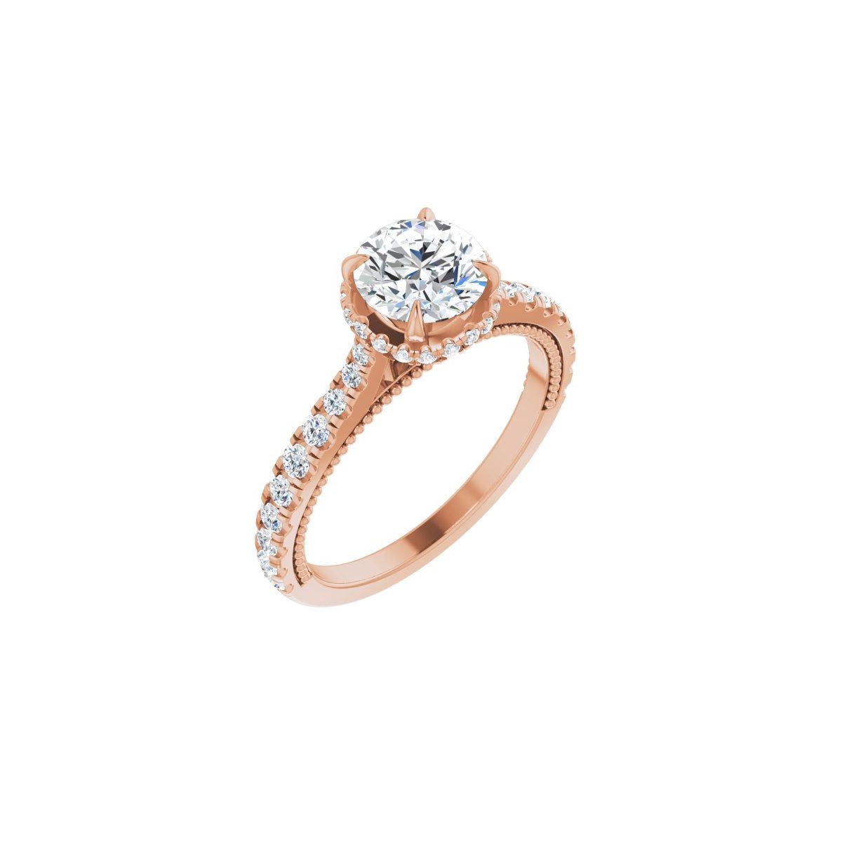 Natural Diamond Round Hidden Halo-Style Engagement Ring Semi-Mount - 14K Rose Gold - Series 688997