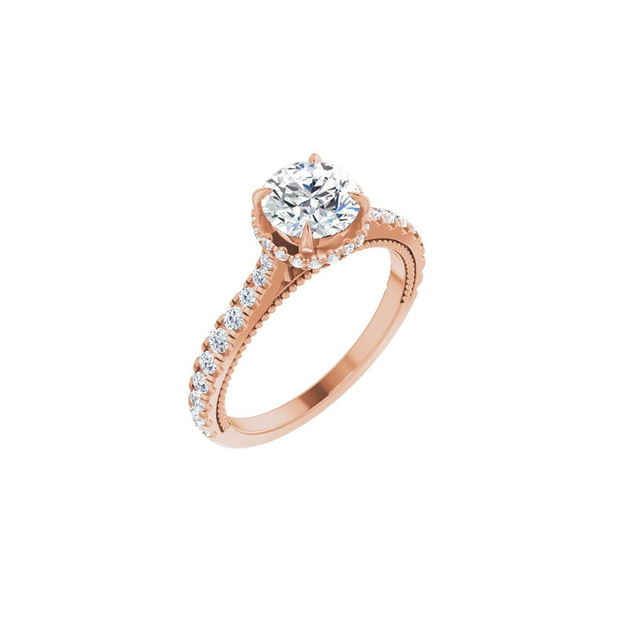 Natural Diamond Round Hidden Halo-Style Engagement Ring Semi-Mount - 14K Rose Gold - Series 688997