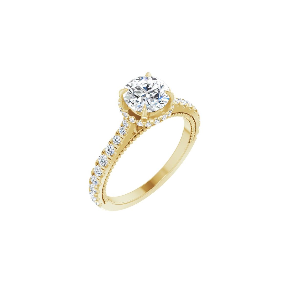 Natural Diamond Round Hidden Halo-Style Engagement Ring Semi-Mount - 14K Yellow Gold - Series 688997