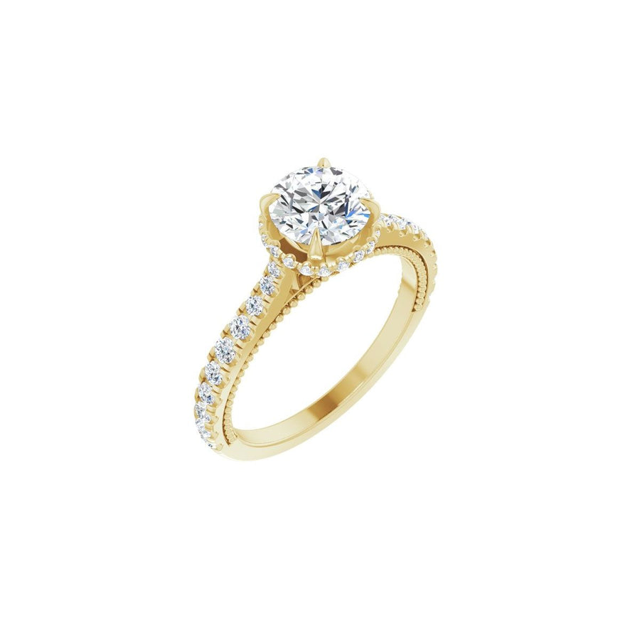 Natural Diamond Round Hidden Halo-Style Engagement Ring Semi-Mount - 14K Yellow Gold - Series 688997