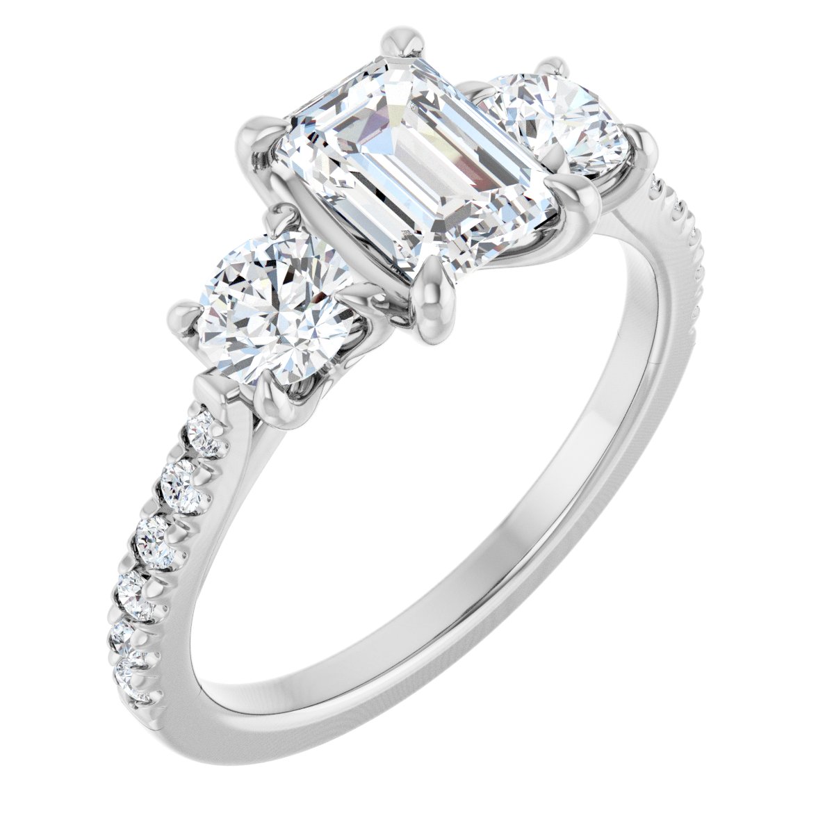 Natural Diamond Emerald Three-Stone Engagement Ring Semi-Mount - Platinum - Series 123447