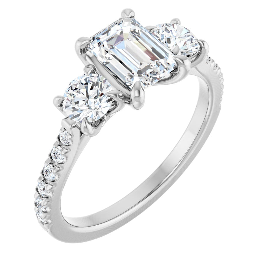 Natural Diamond Emerald Three-Stone Engagement Ring Semi-Mount - Platinum - Series 123447