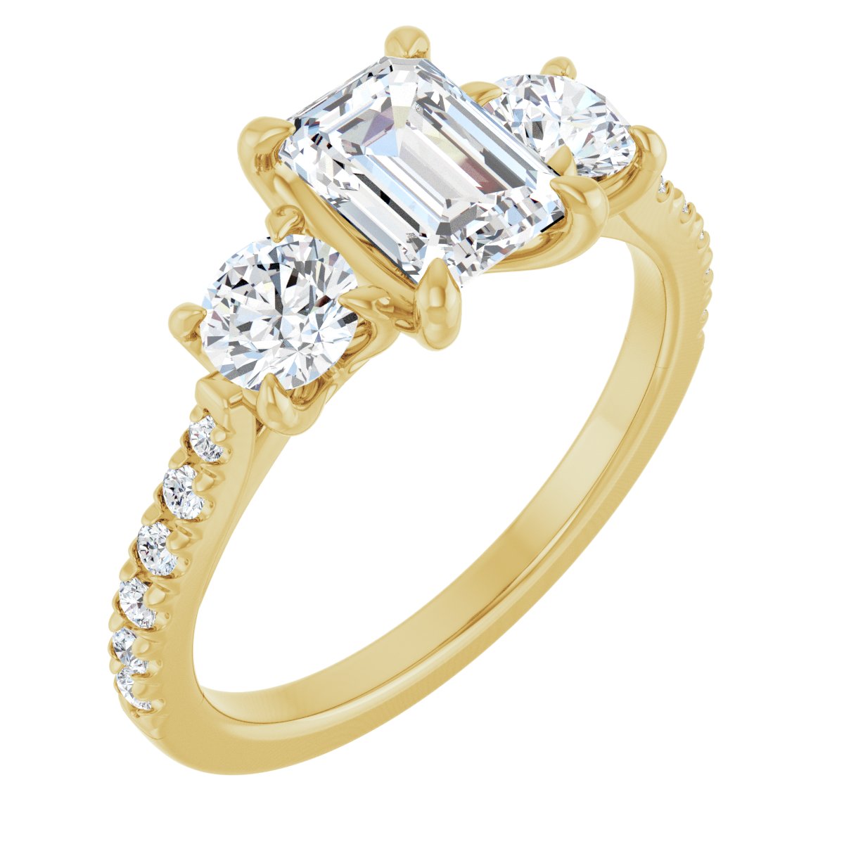 Natural Diamond Emerald Three-Stone Engagement Ring Semi-Mount - 14K Yellow Gold - Series 123447