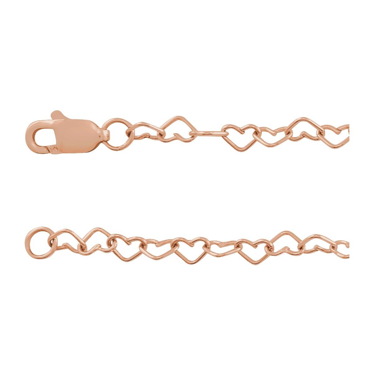 3.2 mm Heart Chain Bracelet (3.2 Mm / 7 In) - 14K Rose Gold - Series CH1207