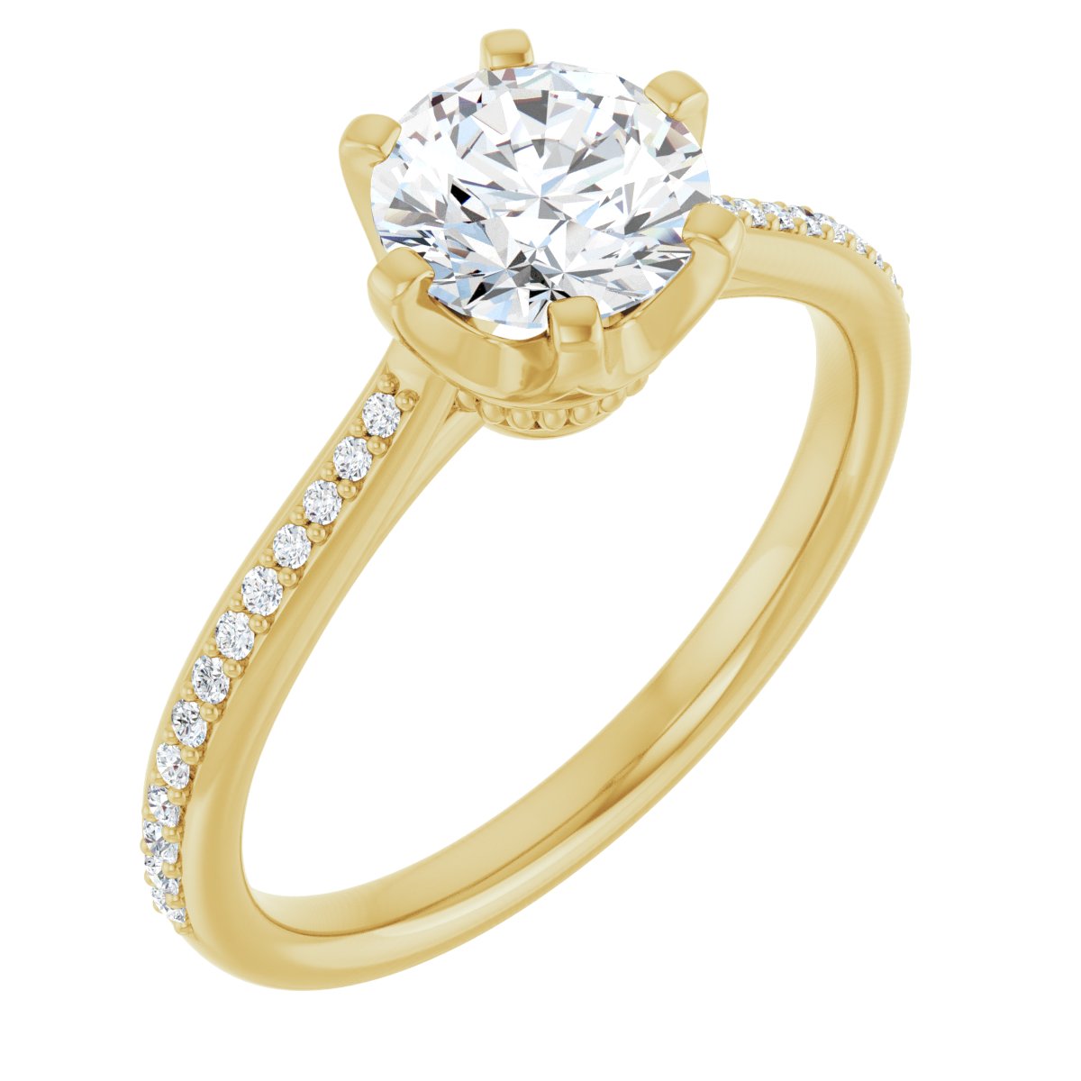 Natural Diamond Round Solitaire Engagement Ring (6.5 Mm) Mounting - 14K Gold - Series 122004