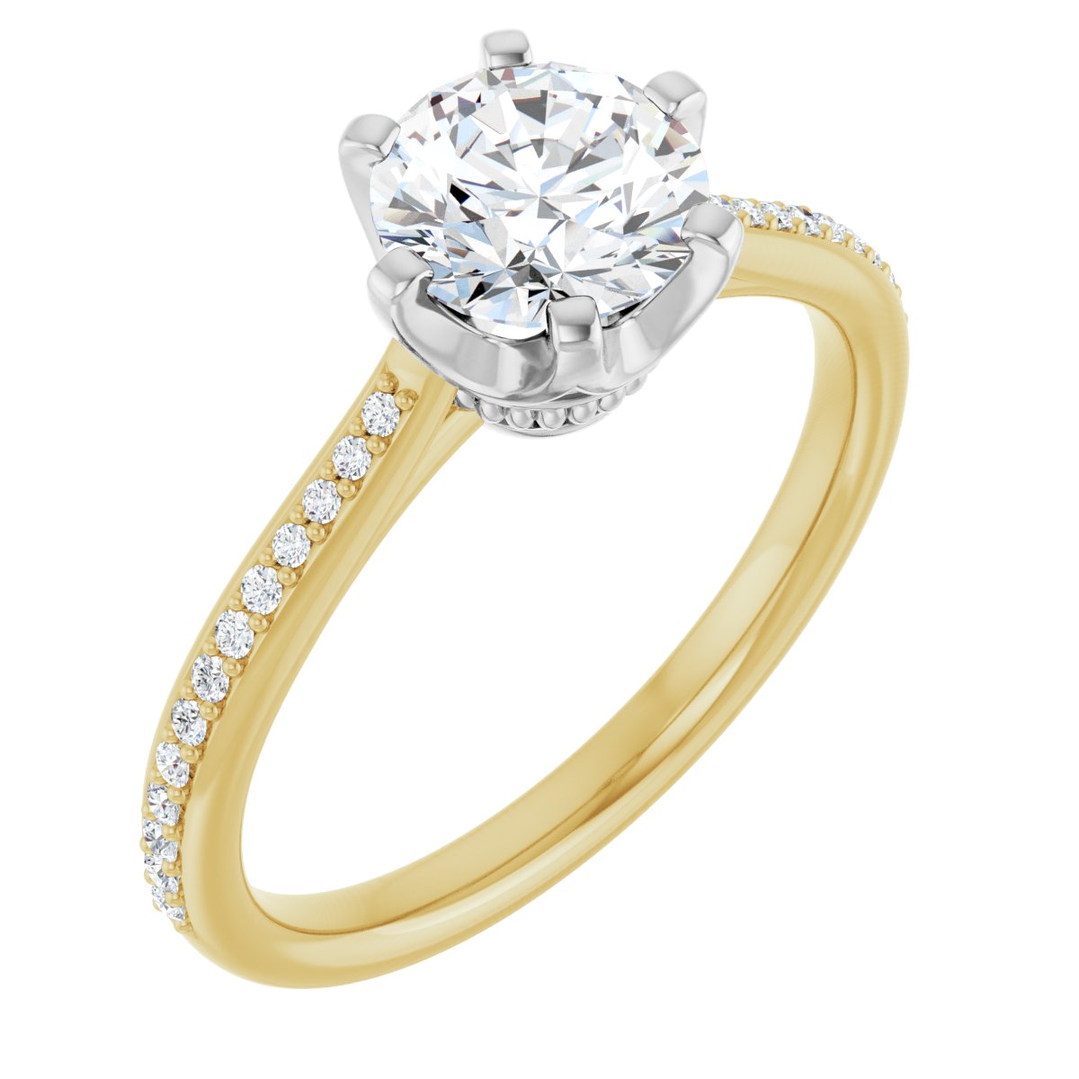 Natural Diamond Round Solitaire Engagement Ring (6.5 Mm) Mounting - 14K Gold - Series 122004