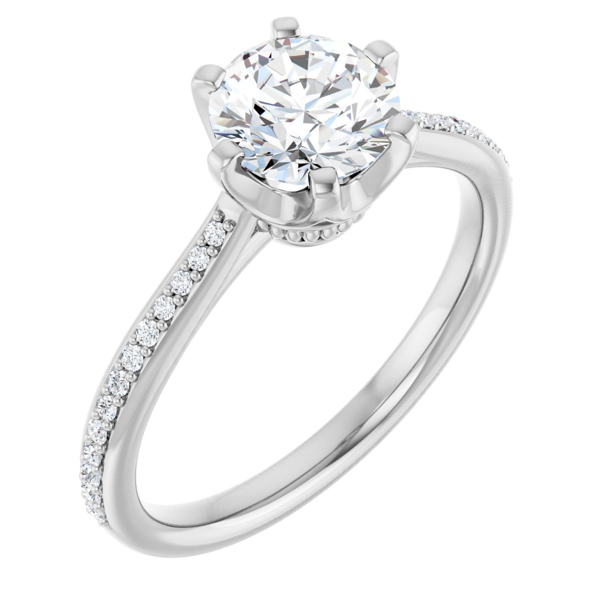 Natural Diamond Round Solitaire Engagement Ring (6.5 Mm) Mounting - 18K White Gold - Series 122004