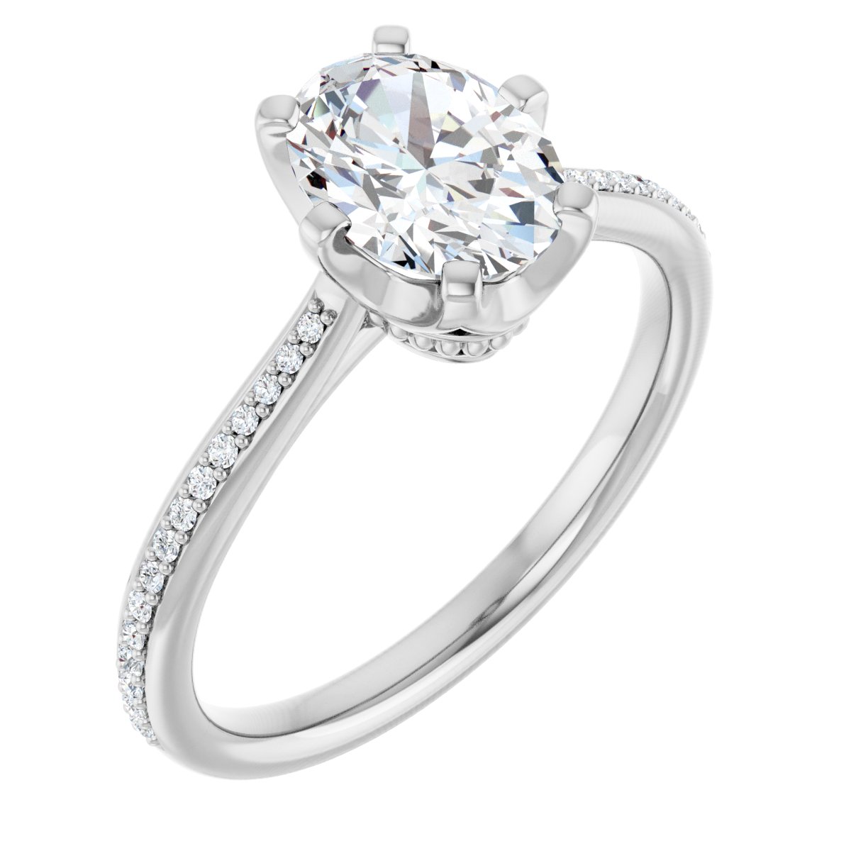 Natural Diamond Oval Solitaire Engagement Ring (8 X 6 Mm) Mounting - 14K Gold - Series 122004