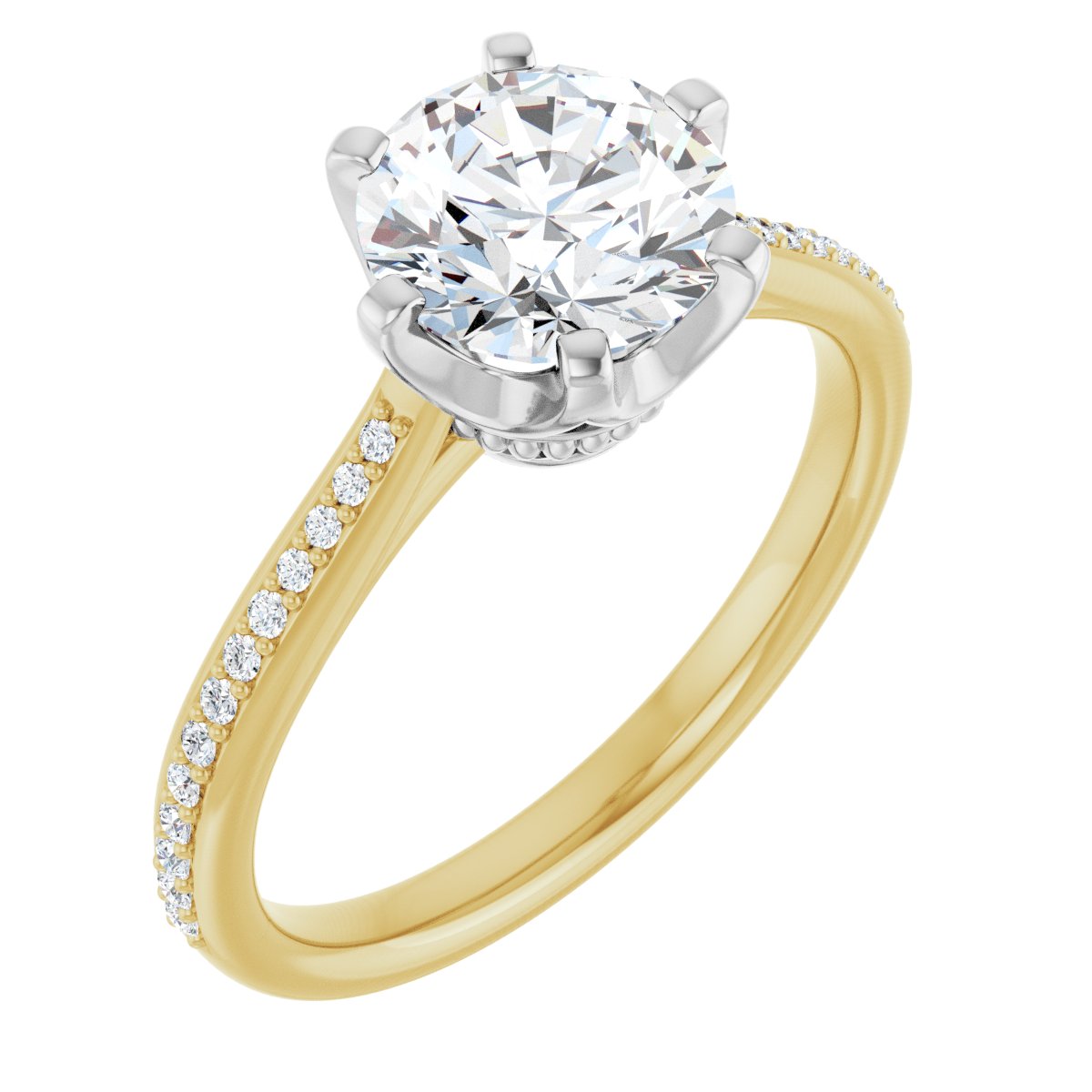 Lab-Grown Diamond Semi-Set 1/10 CTW Round Solitaire Engagement Ring (7.4 Mm) - 14K Gold - Series 122004
