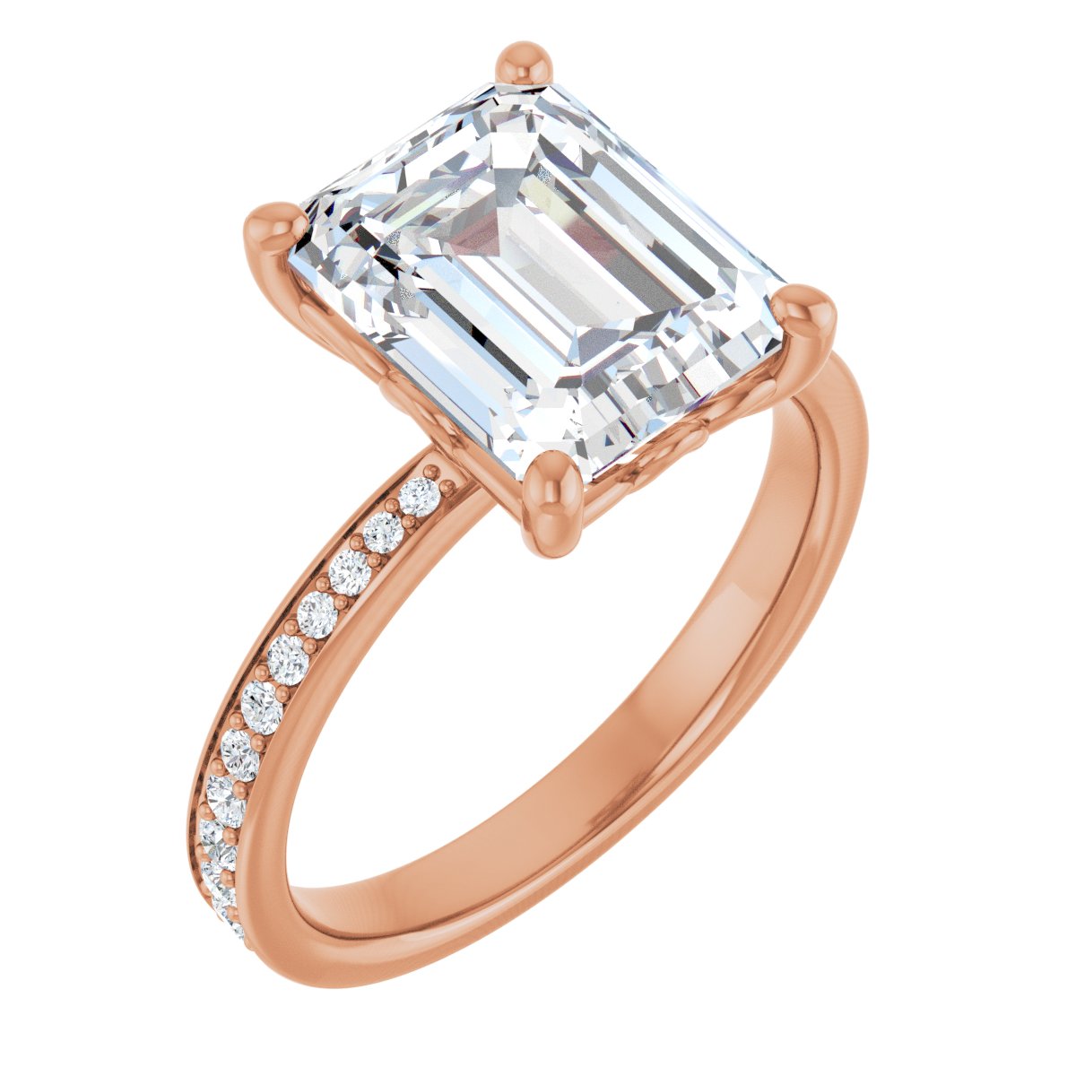 Natural Diamond Semi-Set 1/4 CTW Emerald Engagement Ring (10 X 8 Mm) - 14K Gold - Series 124170