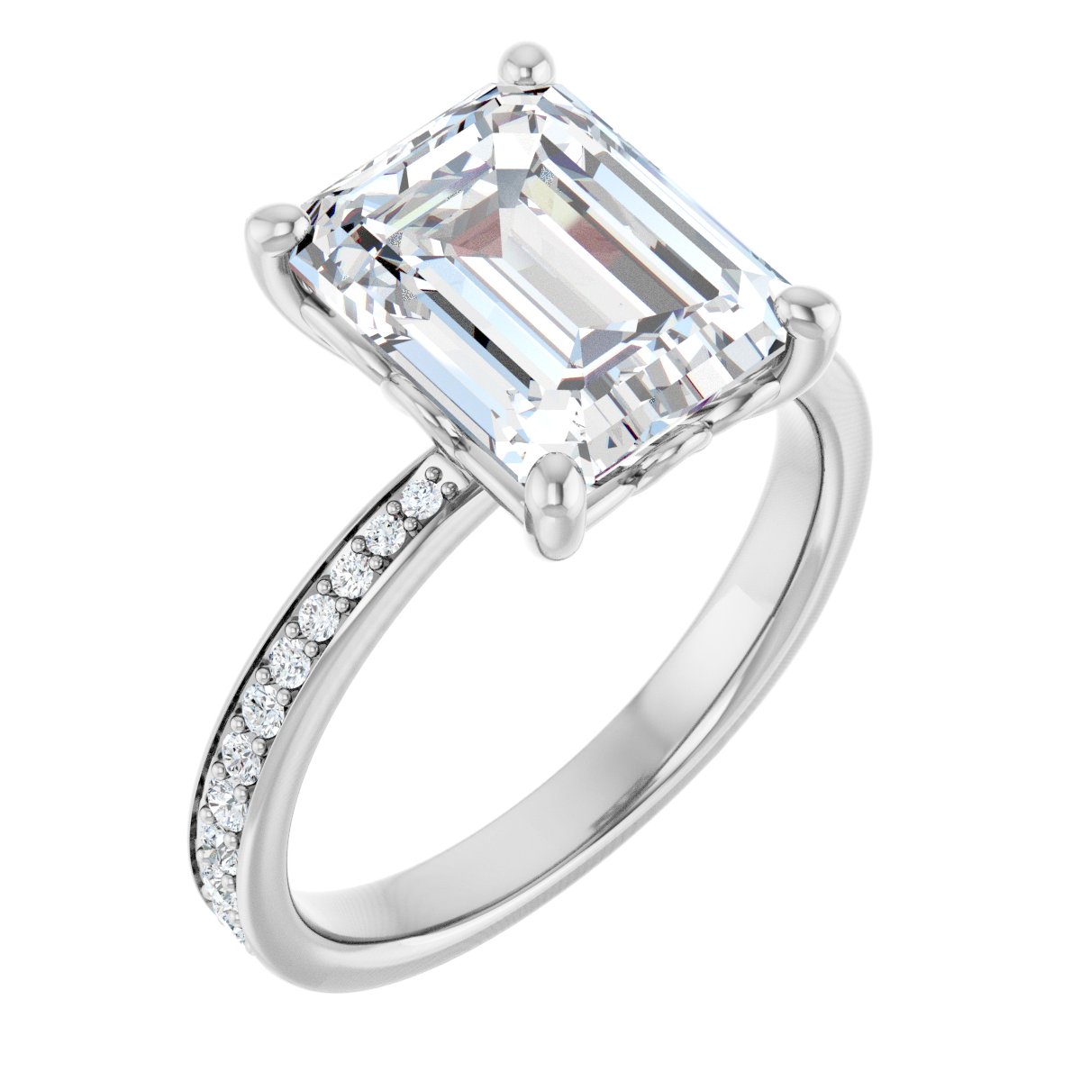 Natural Diamond Semi-Set 1/4 CTW Emerald Engagement Ring (10 X 8 Mm) - 14K Gold - Series 124170