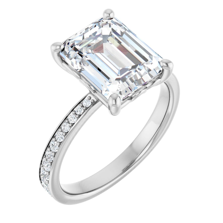 Natural Diamond Semi-Set 1/4 CTW Emerald Engagement Ring (10 X 8 Mm) - 14K Gold - Series 124170