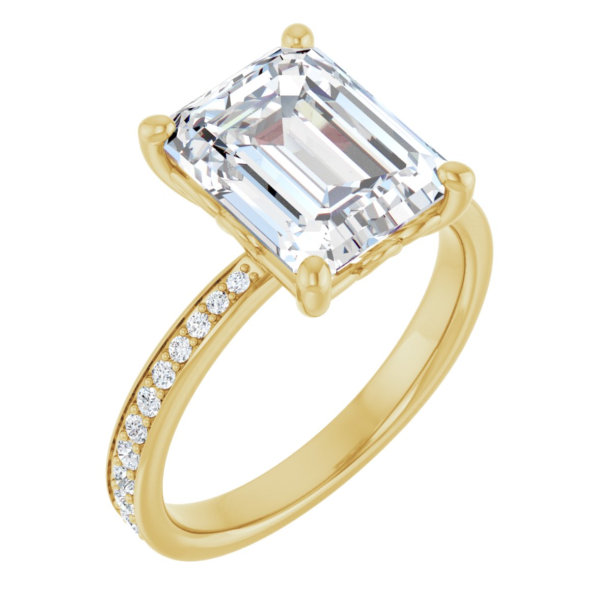 Natural Diamond Semi-Set 1/4 CTW Emerald Engagement Ring (10 X 8 Mm) - 14K Gold - Series 124170