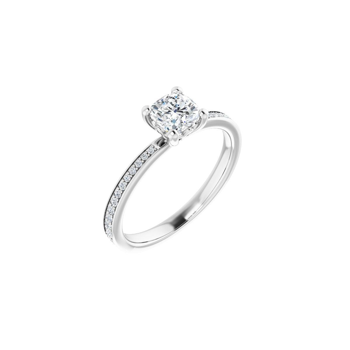 Natural Diamond Semi-Set 1/6 CTW Cushion Engagement Ring (5 X 5 Mm) - 14K Gold - Series 124170